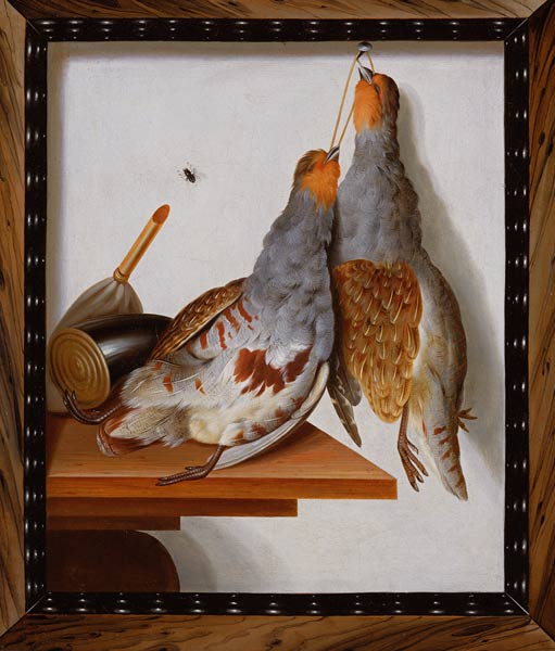Trompe l'Oeil of Two Partridges Hanging from a Nail od Cornelius Biltius