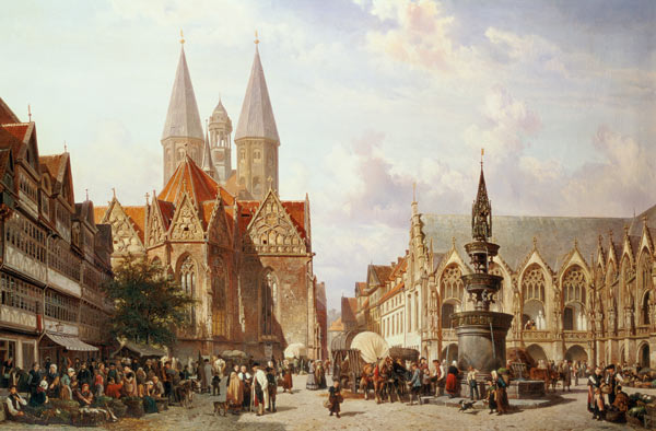 Market Scene at Braunschweig od Cornelius Springer
