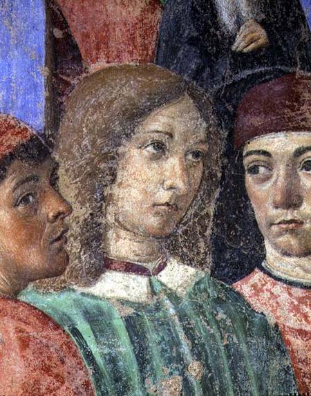 The Procession of the Bishop in Front of the Church of S. Ambrogio detail of Poliziano (1454-94) Pic od Cosimo Rosselli