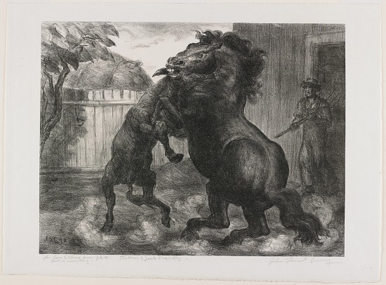 Stallion and Jack Fighting od John Steuart Curry