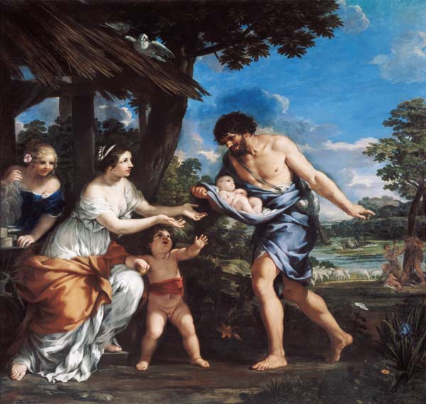 Faustulus entrusting Romulus and Remus to his wife Acca Larentia od Pietro  da Cortona,