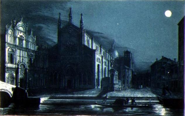 Nocturnal Scene of the Church of SS. Giovanni and Paolo, Venice, engraved by Brizeghel (litho) od Dalda