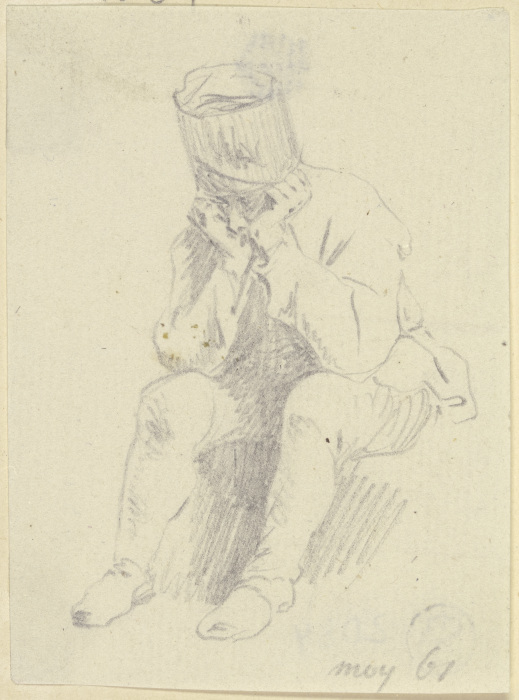Sitzender Mann, die Ellbogen auf die Knie und den Kopf in beide Hände gestützt od Daniel Chodowiecki