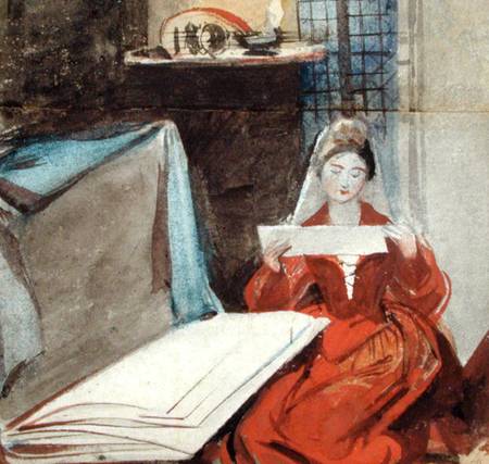 A Lady in a Medieval Costume studying the Contents of a Portfolio od Daniel Maclise