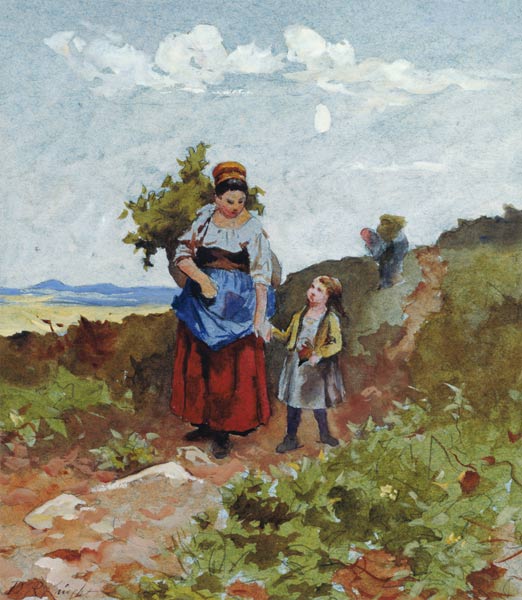 French Peasants on a Path od Daniel Ridgway Knight