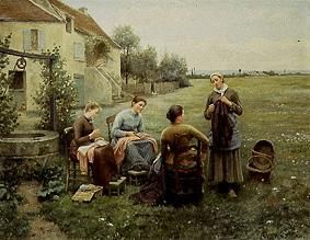 Sewing hour at the fountain od Daniel Ridgway Knight