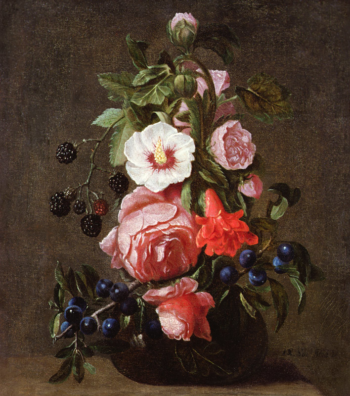 A Still Life of Mixed Flowers and Berries in a Glass Vase od Daniel Seghers