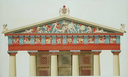 Facade of the Temple of Jupiter at Aegina (323-27 BC) (colour litho) od Daumont