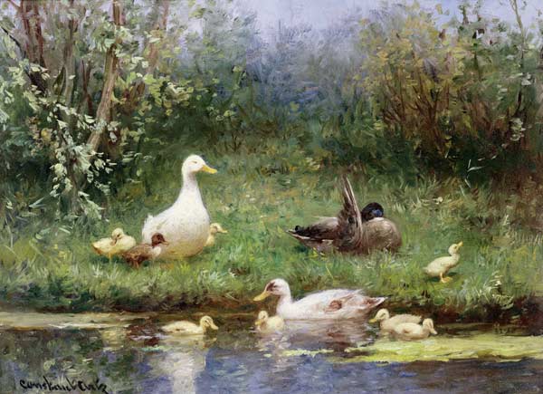 Ducks on a riverbank od David Adolph Constant Artz