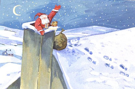 Santa going down the Chimney  od David  Cooke
