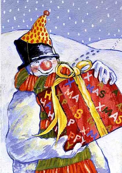 Snowman Delivering Presents, 1999 (gouache on paper)  od David  Cooke