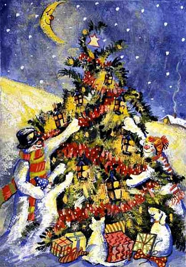 Snowmen Decorating the Christmas Tree, 1999 (gouache on paper)  od David  Cooke