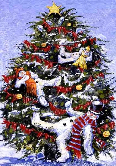 Snowmen in a Christmas Tree, 1999 (gouache on paper)  od David  Cooke