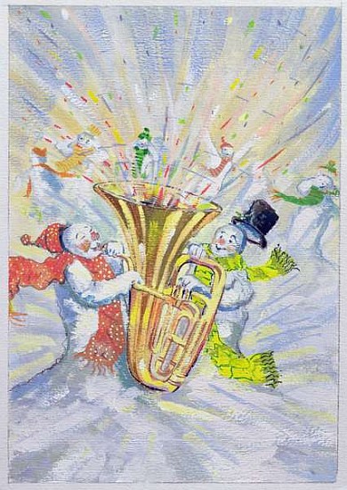 Snowmen''s Oompah! (gouache on paper)  od David  Cooke