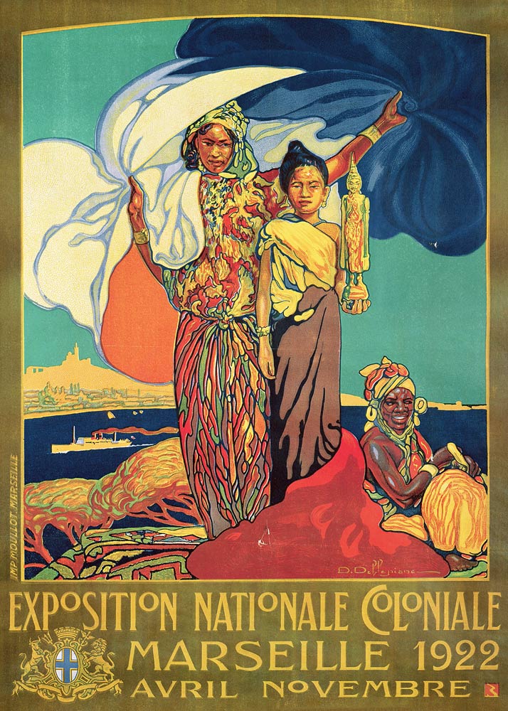 Poster advertising the 'Exposition Nationale Coloniale', Marseille od David Dellepiane