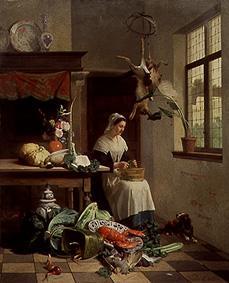 Kitchen girl at work. od David Emile Joseph de Noter