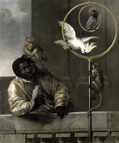Negro with Parrots and Monkeys od David Klocker Ehrenstrahl