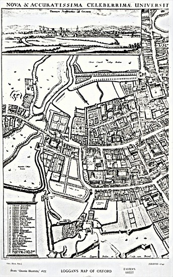 Loggan''s map of Oxford, Eastern Sheet, from ''Oxonia Illustrated'', published 1675 od David Loggan