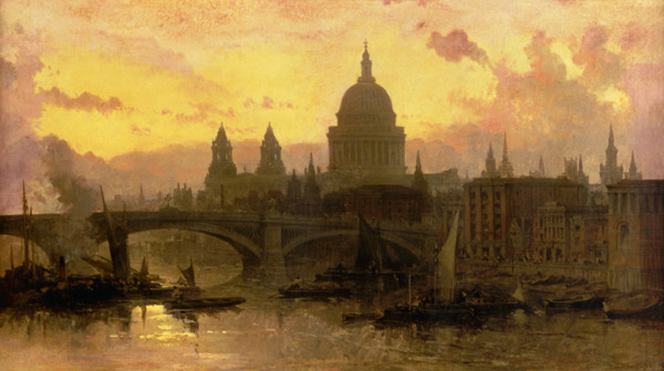 Evening over London, look over the Thames on piece Pauls Cathedral od David Roberts