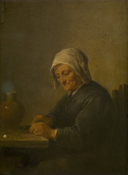 Old woman who cuts tobacco od David Teniers