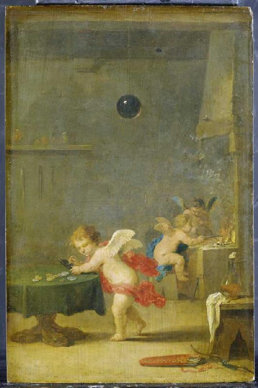 Amoretten in einer Alchimistenwerkstatt. od David Teniers