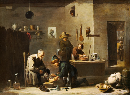 In the practice of a village barber. od David Teniers