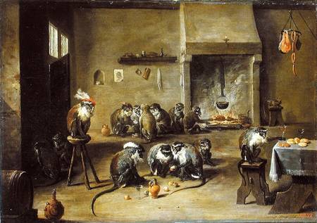 Monkeys in a Kitchen od David Teniers