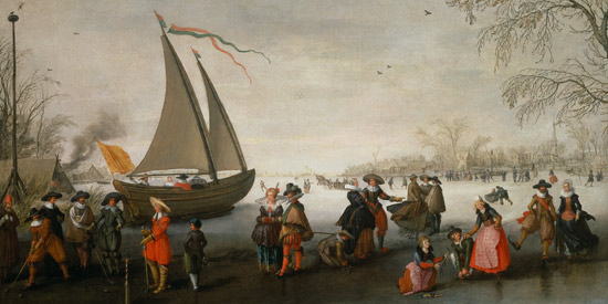 Skaters and a golf party on the ice od David Vinckboons