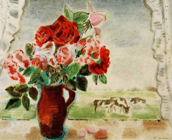 Adolf de Haer, Braune Vase mit Rosen od de Haer Adolf