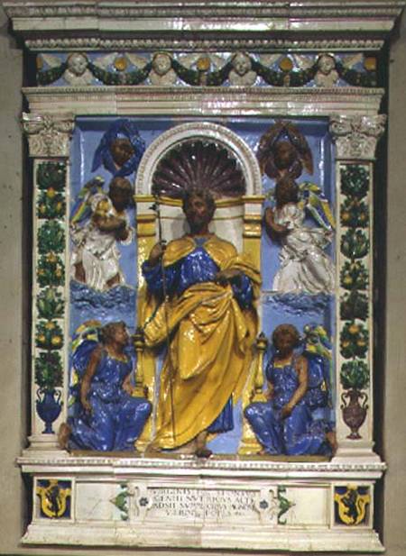 Christ enthroned with angels, bas relief od Della  Robbia