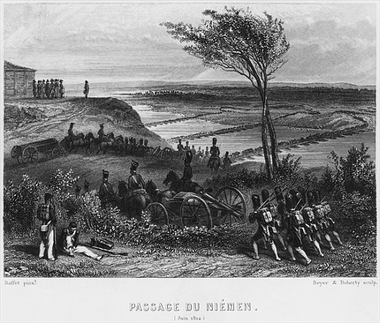 Crossing the River Niemen in June 1812; engraved by Beyer and Doherty od Denis-Auguste-Marie Raffet