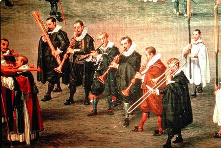 Musicians taking part in The Ommeganck in Brussels on 31st May 1615: Procession of Notre Dame de Sab od Denys van Alsloot