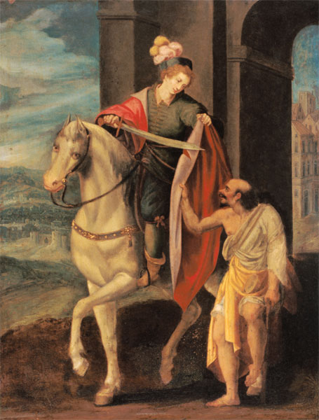 St. Martin shares his Coat with a Beggar od Deutscher Meister