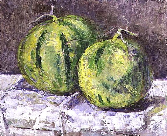 Melons on a napkin, 1993 (board)  od Diana  Schofield