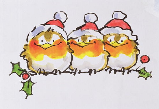 Christmas Robins (ink and w/c on paper)  od Diane  Matthes
