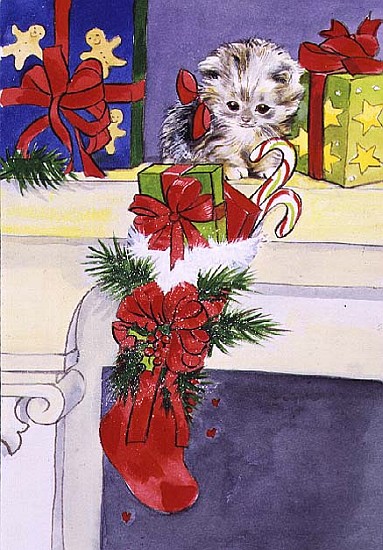 The Kitten and the Christmas Stocking  od Diane  Matthes