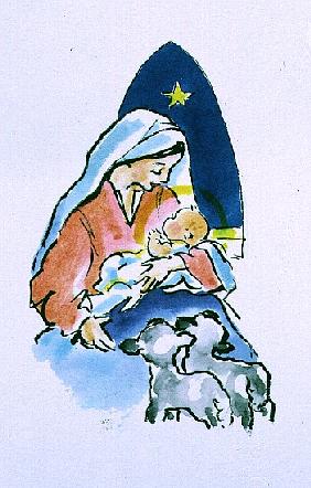Madonna and Child with Lambs, 1996 (w/c) 