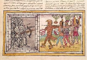 Codex Duran: Pedro de Alvarado (c.1485-1541) companion-at-arms of Hernando Cortes (1485-1547) besieg