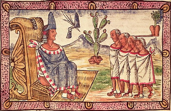 Fol.156v Montezuma II (1466-1520) and his envoys to the Spanish conquerors od Diego Duran