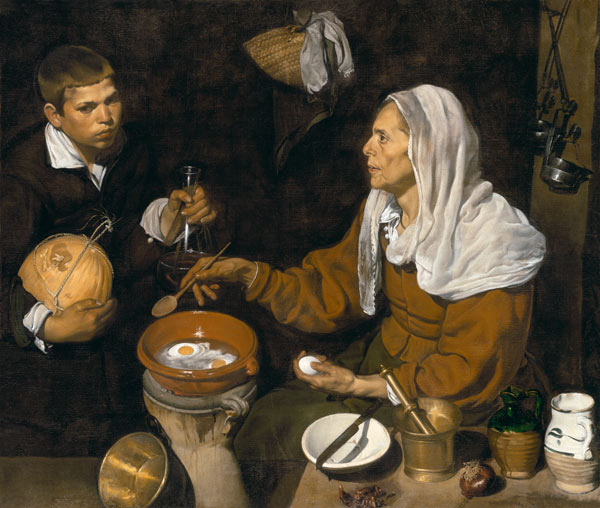 Old woman at the Eierkochen od Diego Rodriguez de Silva y Velázquez