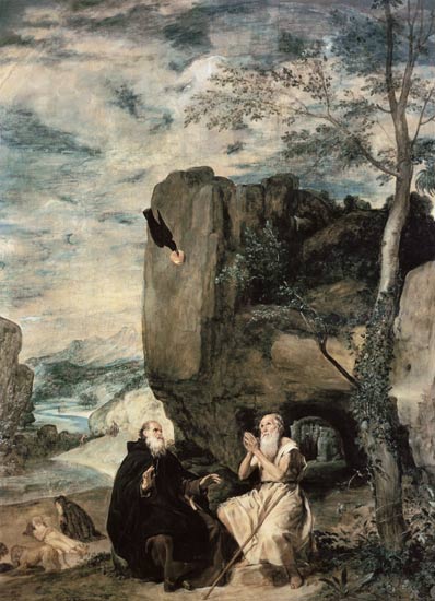 Holy Antonius goes to the holy Paulus od Diego Rodriguez de Silva y Velázquez