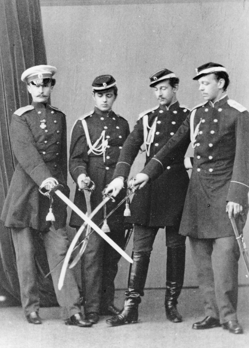 Grand Duke Alexander with brother Vladimir and cousins Nicholas Maximilianovich and Sergei Maximilia od Dimitrij Grigorjewitsch Lewizkij