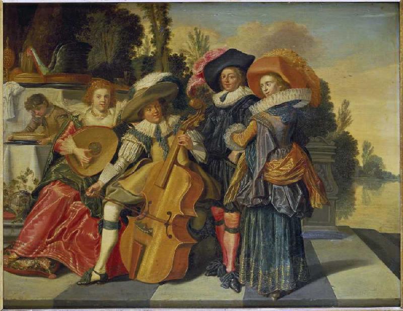 Elegant musical society on a terrace od Dirck Hals