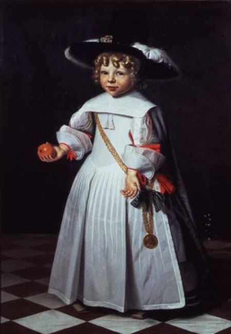 Portrait of a young child holding an orange od Dirck Santvoort
