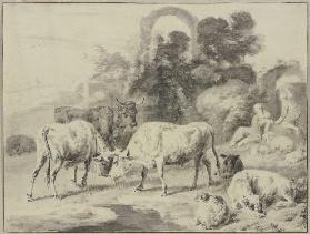 Cow herd with shepherds