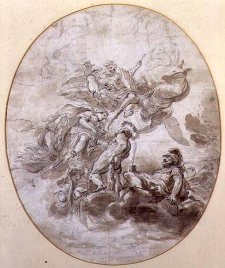The Apotheosis of Hercules, design for a ceilng fresco for the Palazzo Pepoli in Bologna  & ink and od Domenico Maria Canuti