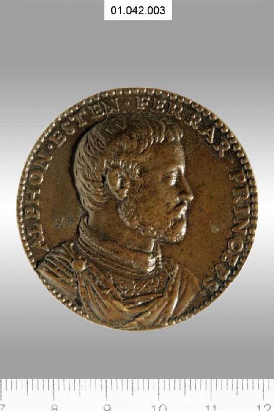 Medaille auf Herzog Alfonso II. d'Este. Münzstand Ferrara 1558 (siehe auch Bildnummer 35363) od Domenico Poggini