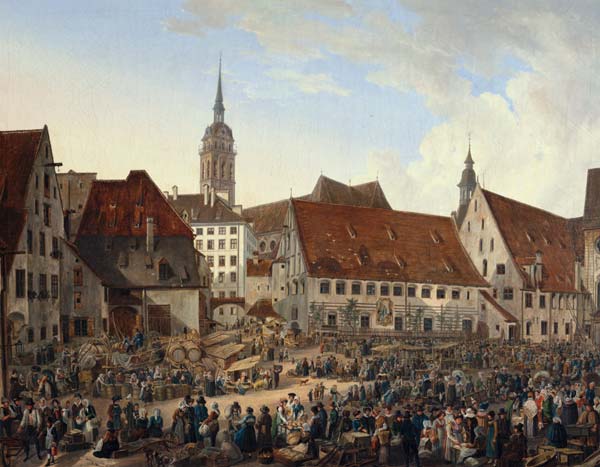 Viktualienmarkt at the Heiliggeistspital in Munich od Domenico Quaglio