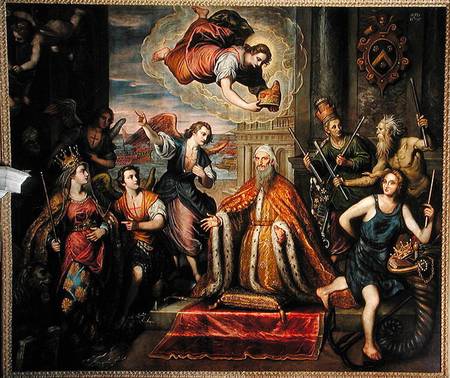 Doge Giovanni Bembo kneeling before the personification of the City of Venice od Domenico Tintoretto