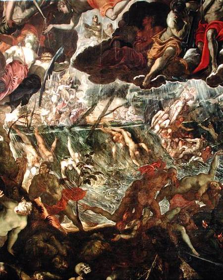 The Last Judgement, detail of the damned in the River Styx and Charon's boat full of passengers od Domenico Tintoretto